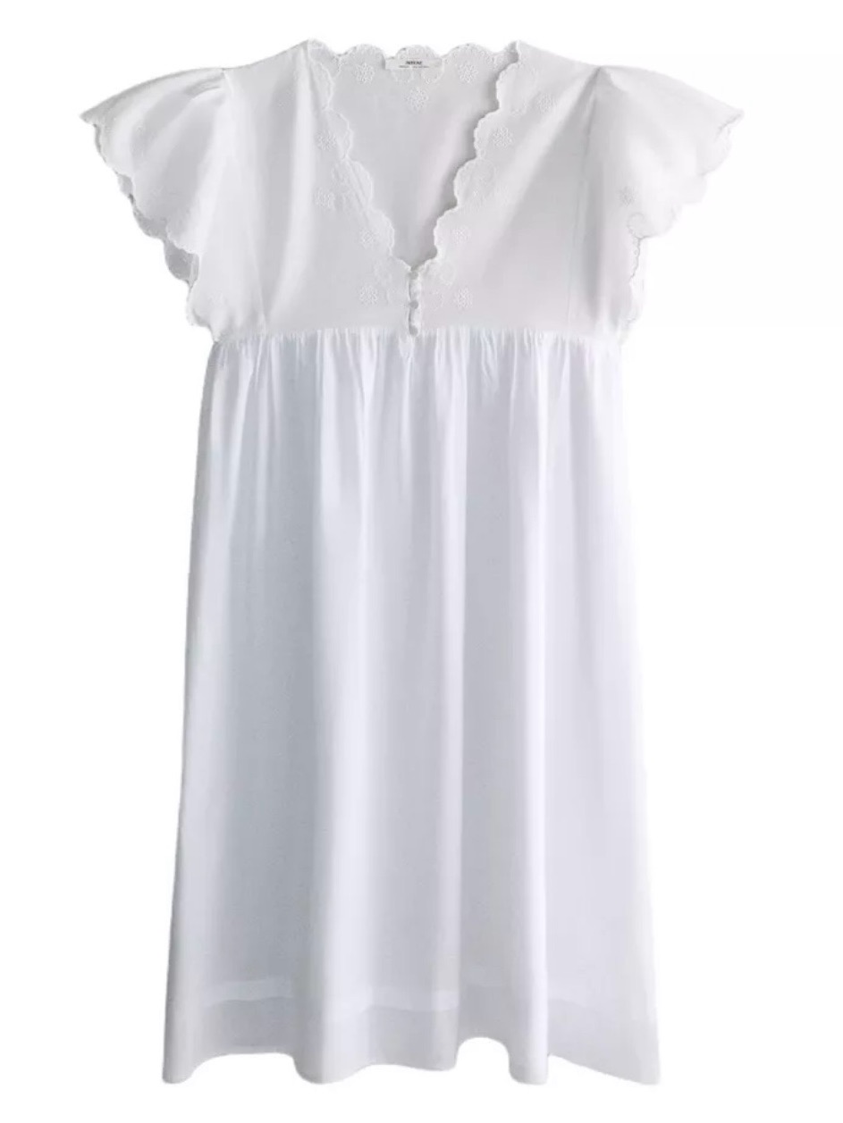 Zara White Midi Dress With Scalloped Sleeves